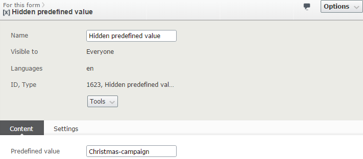 Image: Hidden predefined value element, Content tab